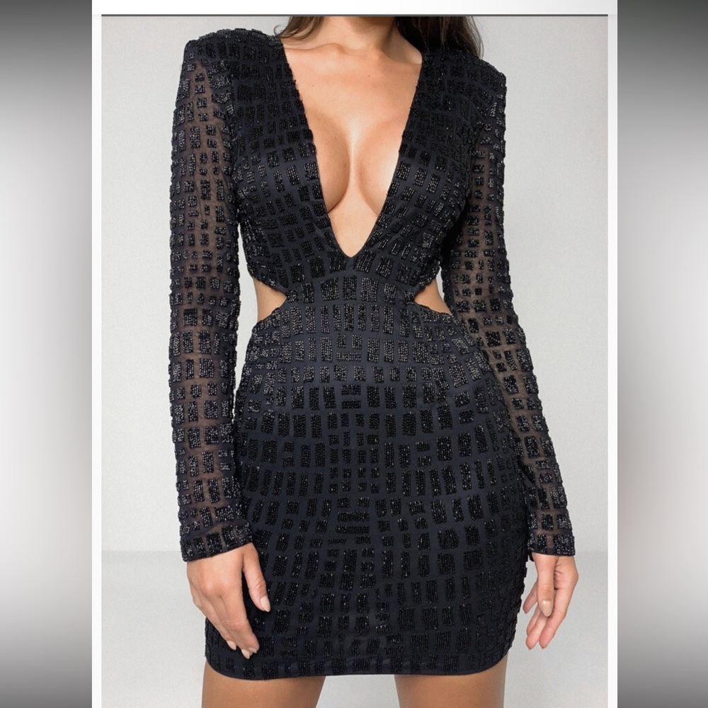 MISSGUIDED PEACE & LOVE Collection Beaded Sequin Side Cut Outs Event Dress